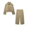 Women's Early Autumn Street Style Patchwork Outerwear & Loose Long Pants Set with Pocket Details