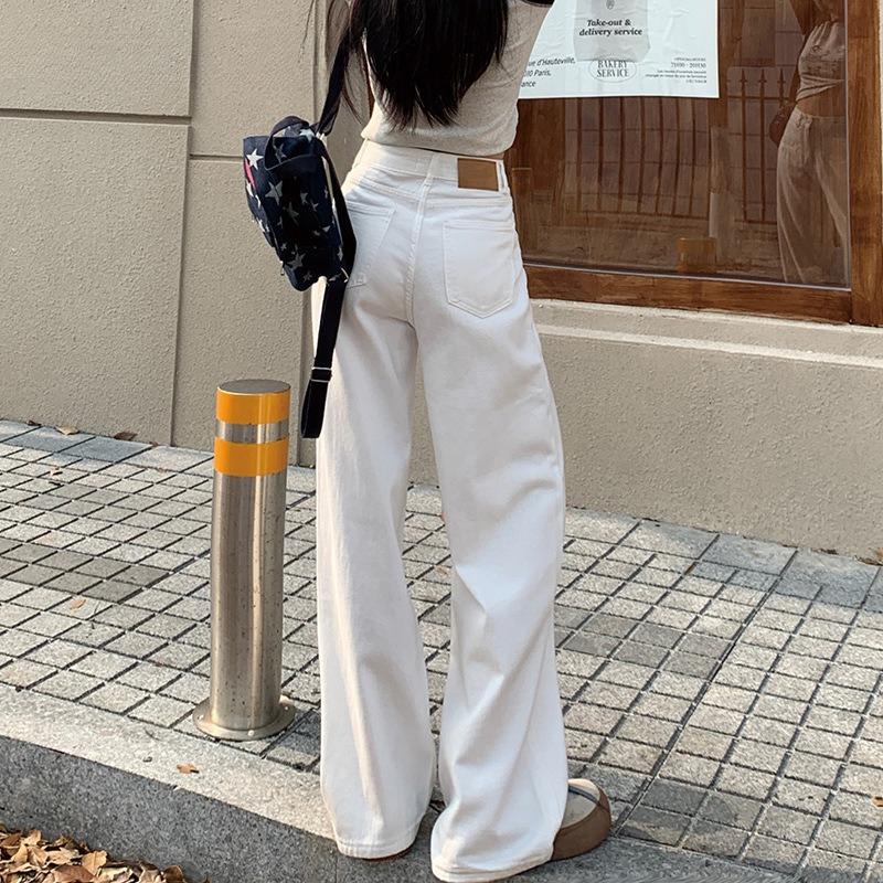 White Wide-leg Jeans Women's Autumn Versatile High-waisted Loose and Thin Drape Straight Pants Soft Drape High Rise White Wide Leg Denim