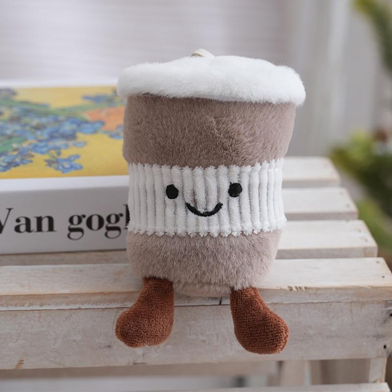 Plush Keychain Cute Cartoon Coffee Cup Pendant For Bag Decor And Gift Girls