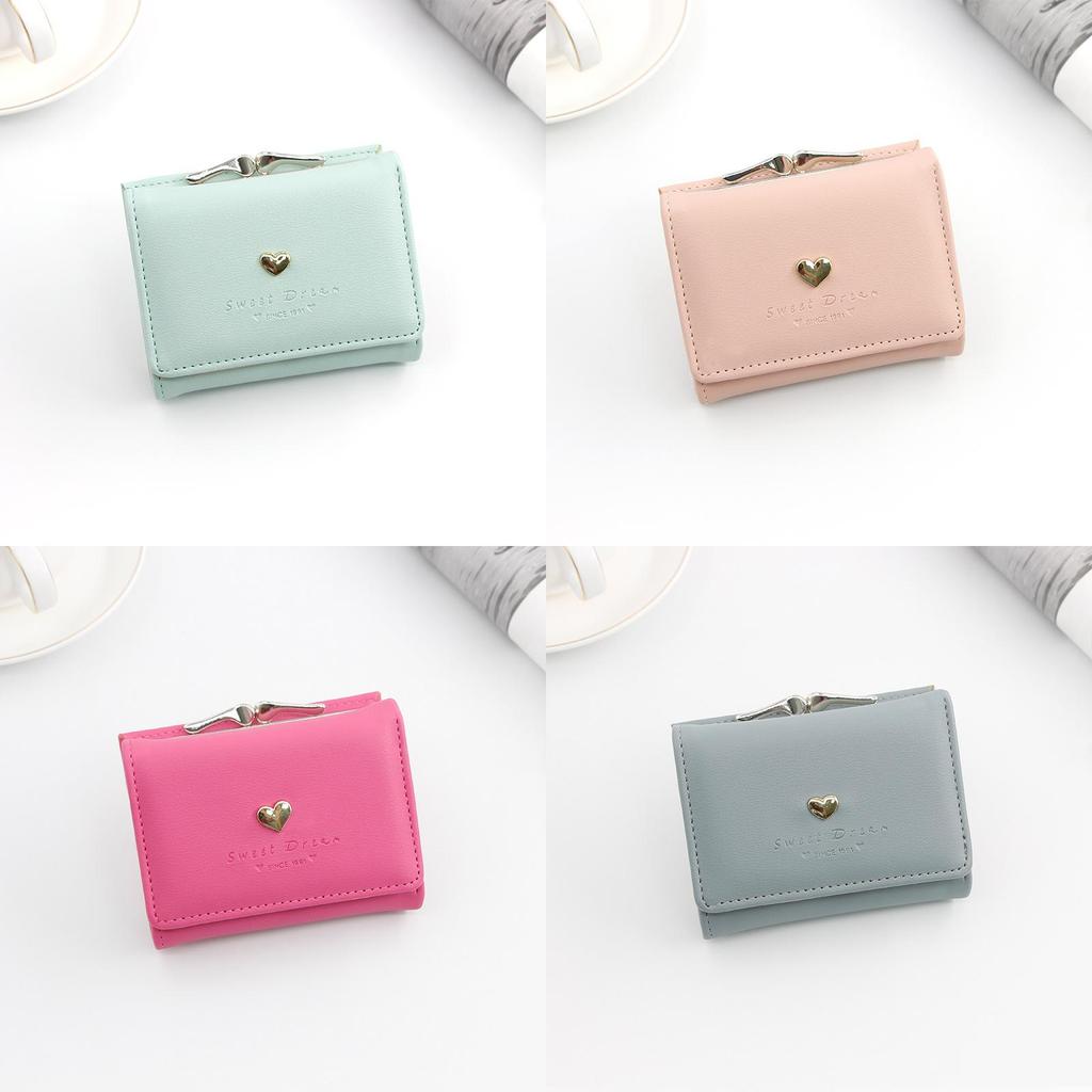 Ladies Wallet Short Card Holder Pu Material With Heart Pattern For Daily Use