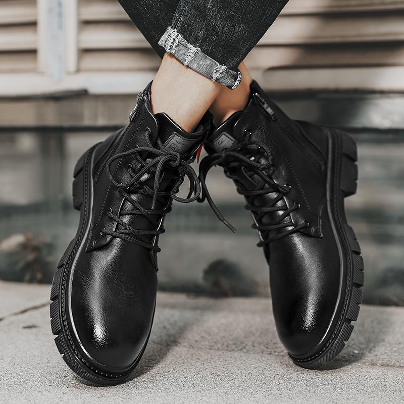 Botines de hombre con cordones Moda cuero felpa cálido Bota Hombre Zapatos de trabajo Tendencia Diseñador Invierno Botas de nieve para hombre Hombres Zapatos Casuales