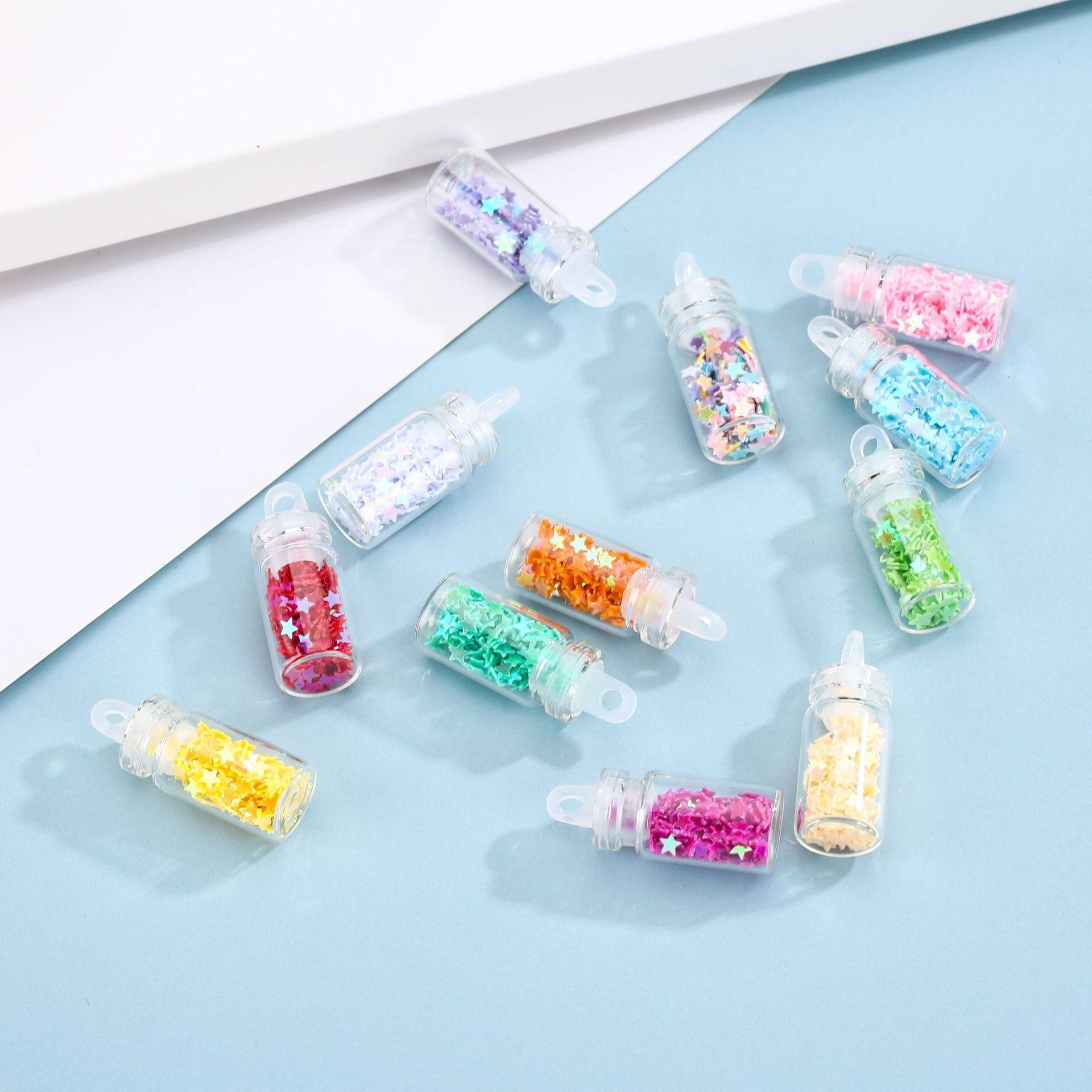 

10 шт., кулон в виде бутылки с блестками в форме звезды, украшение для ногтей, сделай сам, мини-подвеска в виде стеклянной бутылки, материал ручной работы