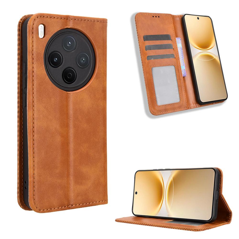 For vivo Y500 Pro 5G Leather Case Wallet Stand Retro Texture Phone Cover