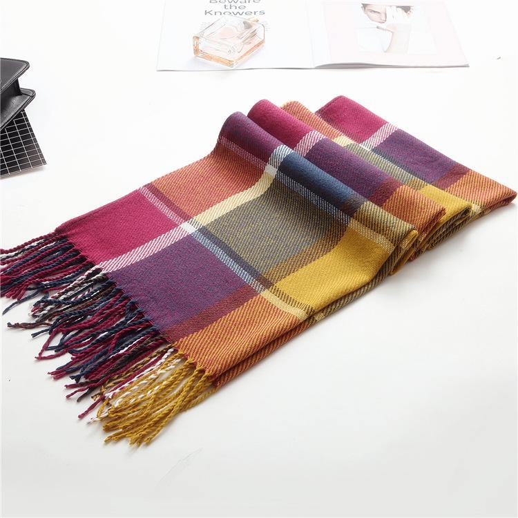 Kockovaný zimný šál pre ženy – strapcový šál v kórejskom štýle z imitácie kašmíru