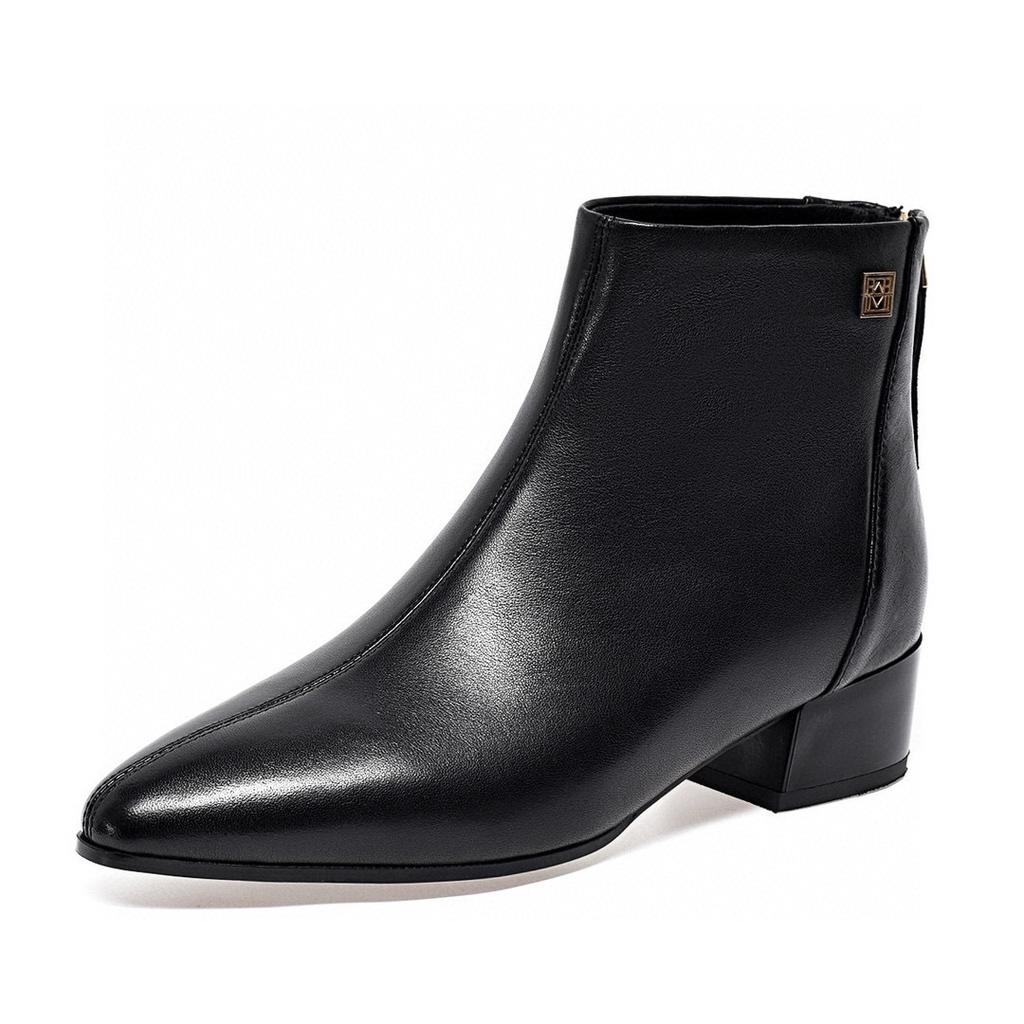 Pointed short boots women's autumn and winter new simple temperament light version rear zipper small leather boots