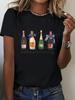 Damen Mode Trendiges Cartoon Champagner Druck T-Shirt Sprudelndes Persönlichkeits Design Harajuku Kurzarm Lässig Ästhetische Kleidung