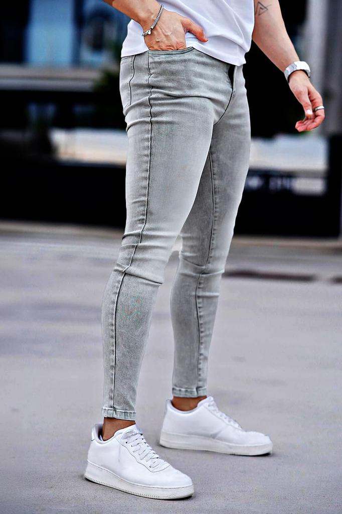 GINGTTO Men's Skinny Stretch Denim Jeans, Gray, Size 30