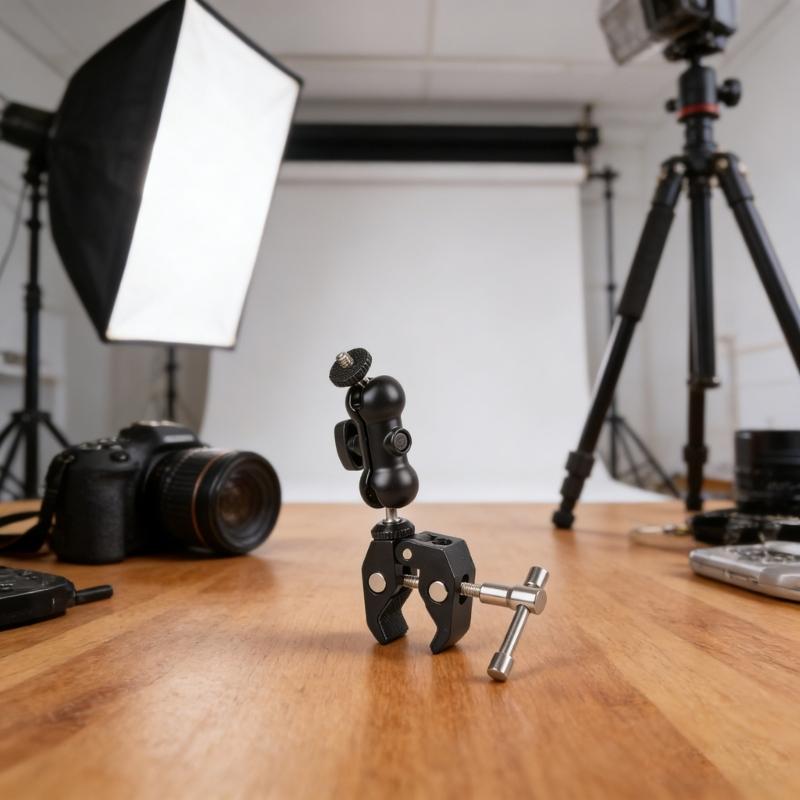 Heavy Duty Metal Double Ball Head Arm Clamp With 1/4 And 3/8 Thread For DSLR Camera Bike Handlebar