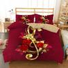 3D Shiny Red Golden Rose Flowers Duvet Cover Set With Pillowcase Valentine's Day Fashion Bedding Set Bedroom Dorm Decor Bed Sets
