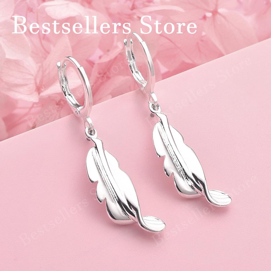 Luxury 925 Sterling Silver Exquisite Polished Leaf Earrings, Fashionable Women's Wedding Jewelry Accessories