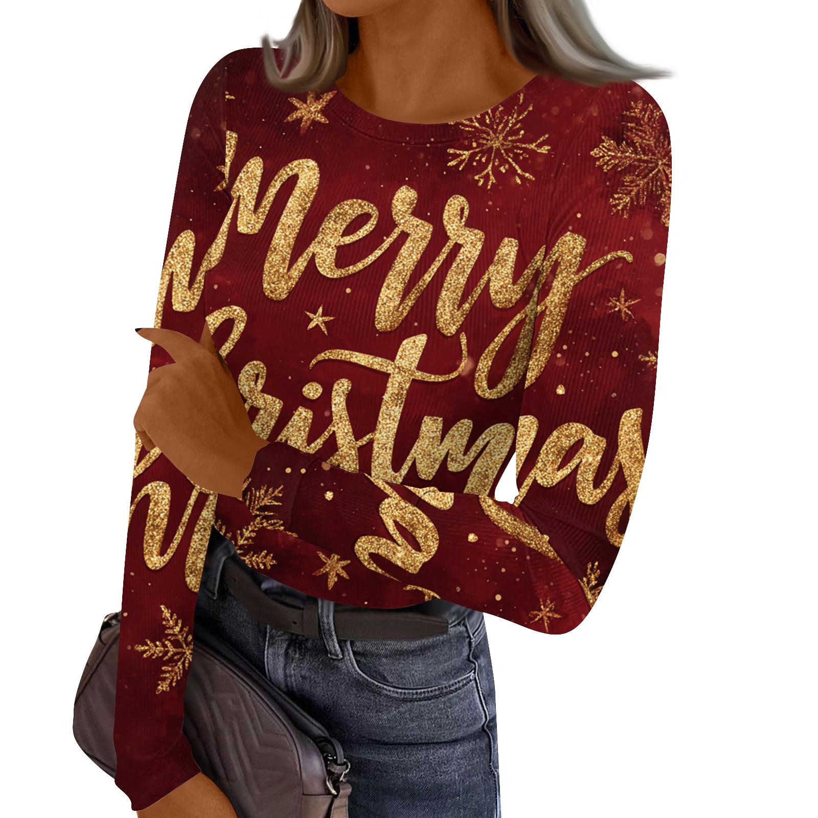 

Женский повседневный модный топ с круглым вырезом, рождественским принтом и длинным рукавом в полоску XXL