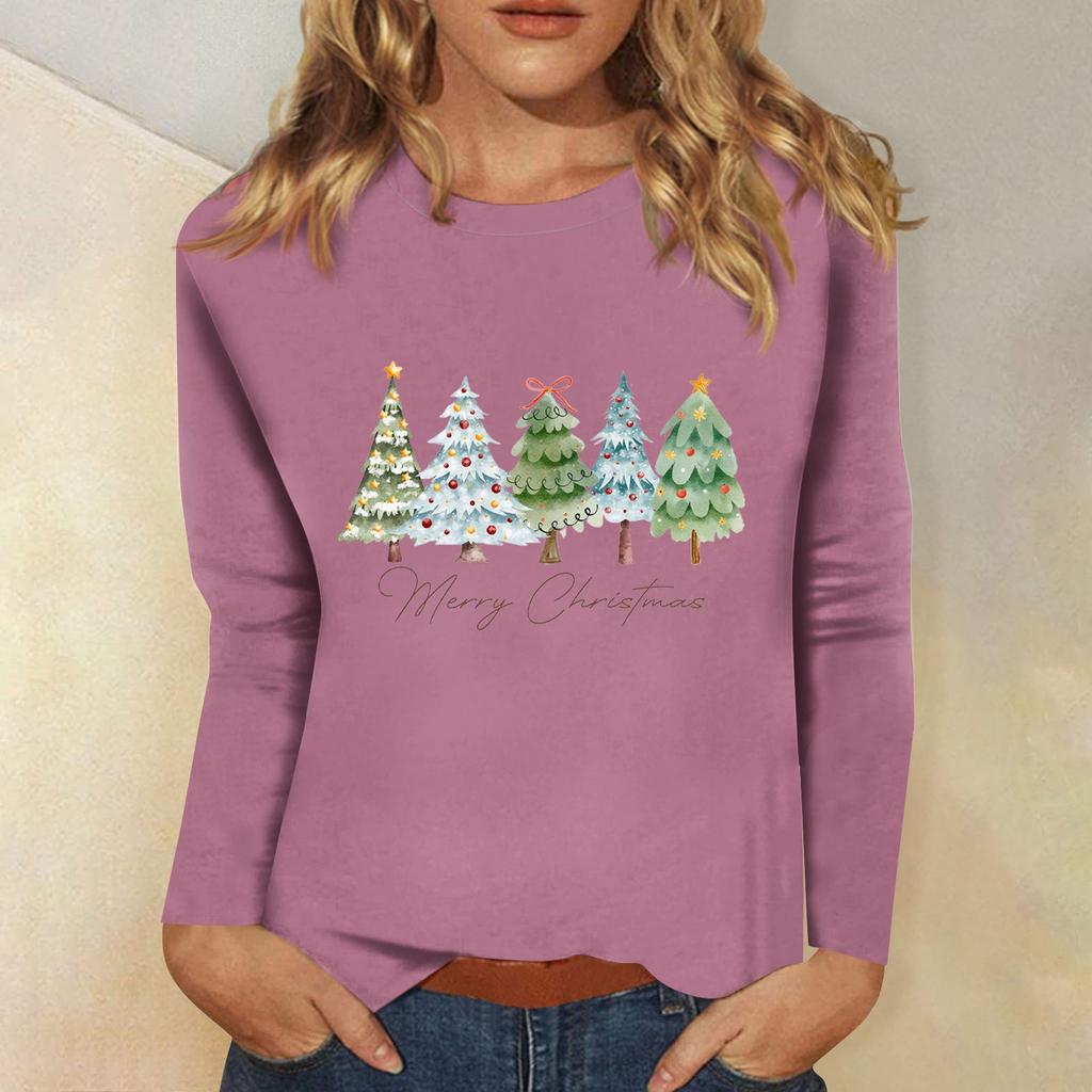 Women's Daily Casual Long Sleeve Christmas Print O-neck Top