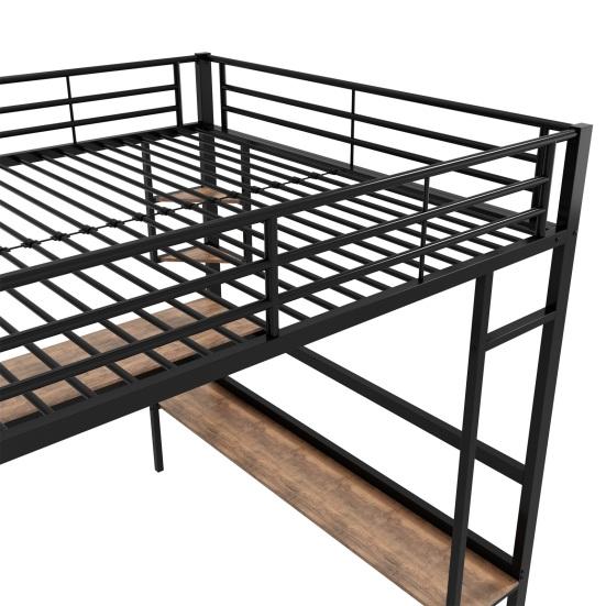 Children Bed Strong Carrying Capacity Metal with Large Bookshelf Four Small Shelves Ladder Fall Protection Grilles Home Frame Loft Furniture Bunk
