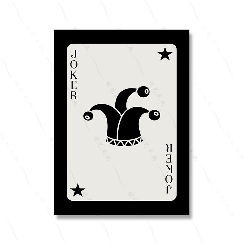 Retro Poker Wall Art Trendy Poster Canvas Set Of 6 Painting Lucky Playing Card Funky Black White Queen Joker Ace Room Home Decor