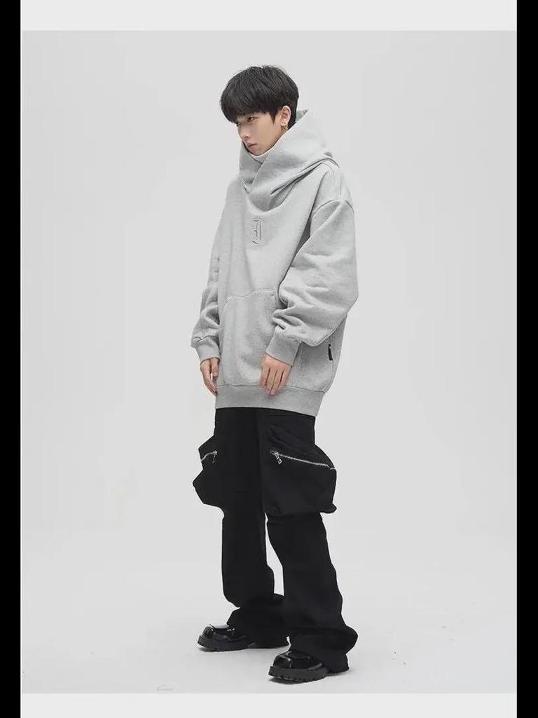 Retro-Kapuzenpullover aus Samt mit hohem Kragen für Herren im Übergröße – Jacke im Heavy-Industrial-Stil