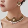 Cross-Border Ethnic Rhinestone Tassel Necklace & Earring Set