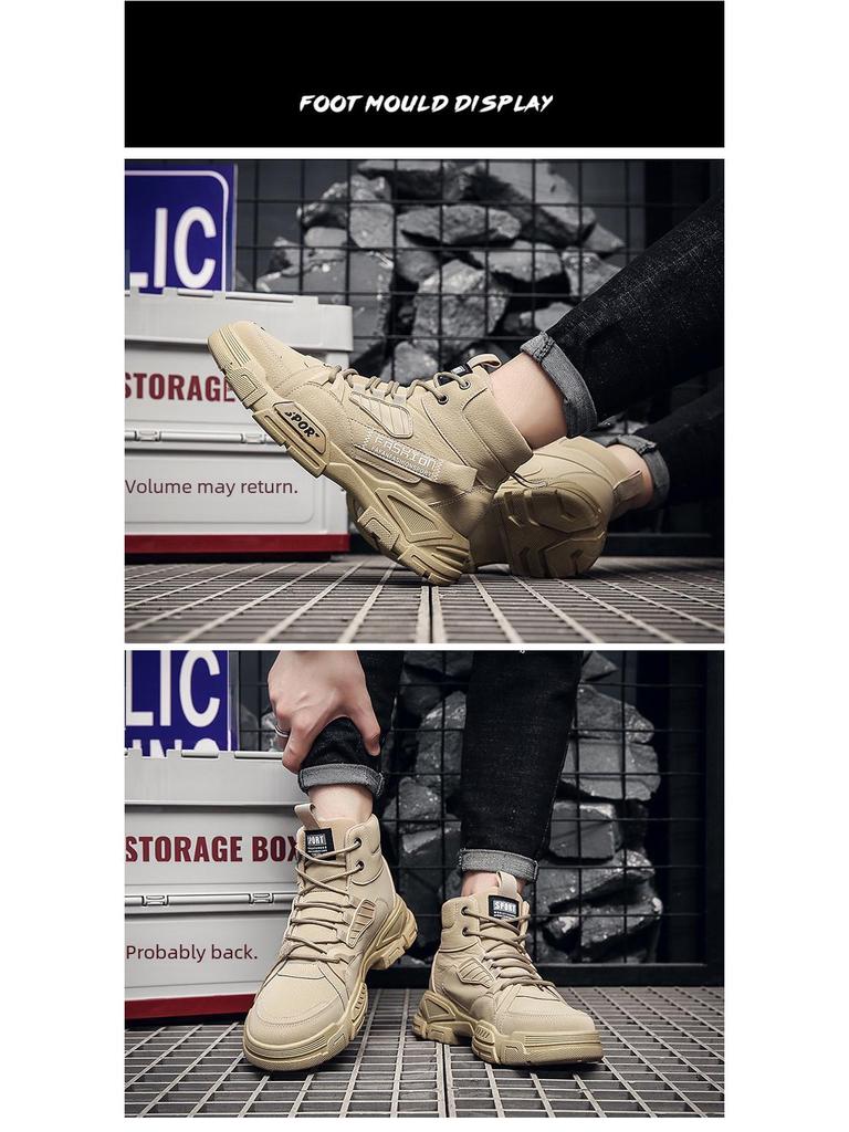 2025 Spring Men's Trendy Casual Outdoor Leather Work Boots - Fashionable British High-Top Design