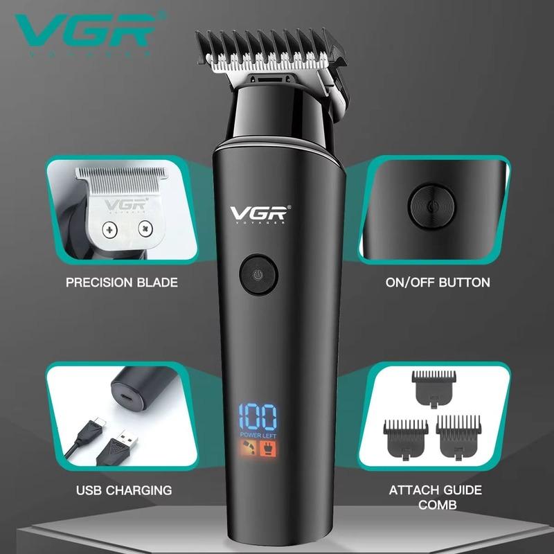 VGR Hair Trimmer 0mm Hair Clipper LED Display Hair Cutting Machine Professional Electric Rechargeable 0mm Trimmer for Men V-937