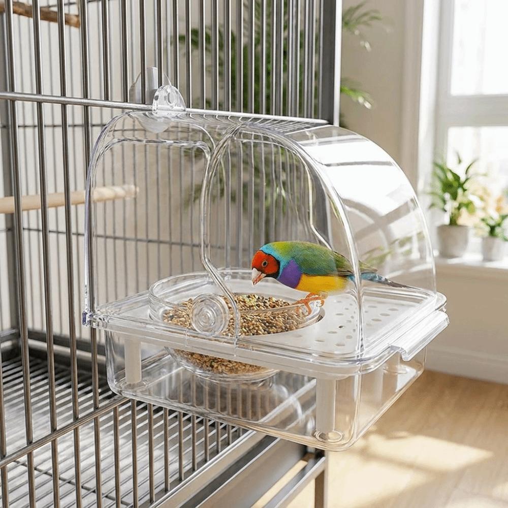 Splash Proof Bird Bath Cage Wall Hanging Detachable Parrot Bathing Pool Large Capacity Plastic Parrot Feeding Box