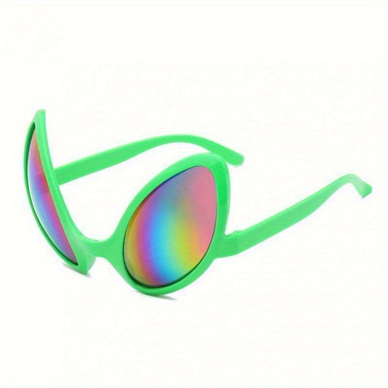 Alien-Themed Rainbow Fashion Glasses with Green Glitter Antennas - Fun Party Accessory for New Year's, Halloween, and Themed Events