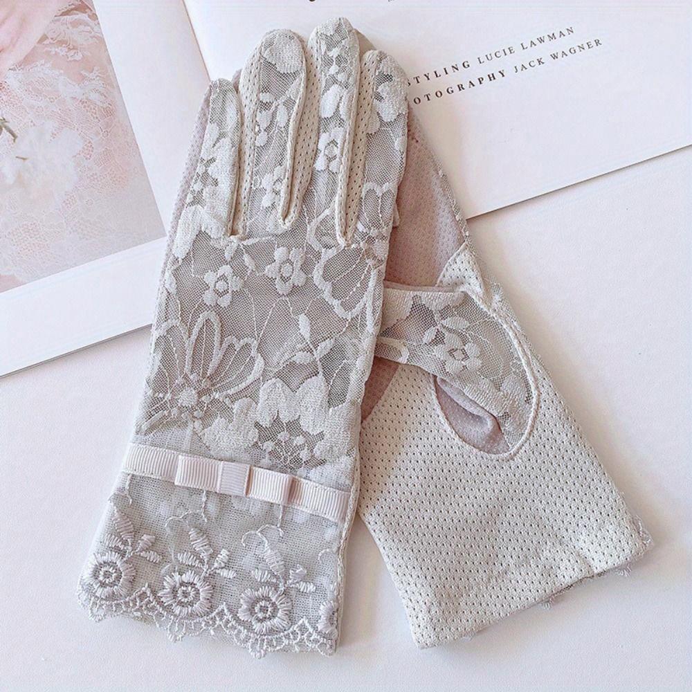 Women's Summer Ice Silk Lace Anti Ultraviolet Thin Electric Car Driving Anti-skid Breathable Cool Sun Protection Gloves