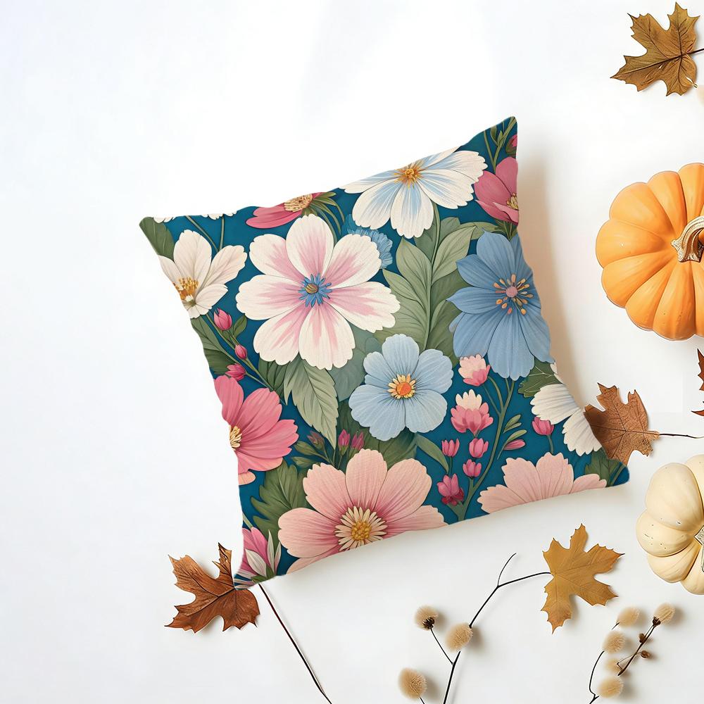 Nice Flower Cushion Cover Iceland Washable Linen Soft  for Daily Sofa Bed Home Room Decor