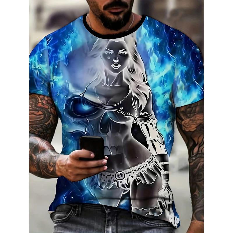 Herren T-Shirt Neuheit Totenkopf 3D Druck Kurzarm T-Shirt Tops Punk Stil Rundhals T-Shirt Sommer Outdoor Übergroße Kleidung