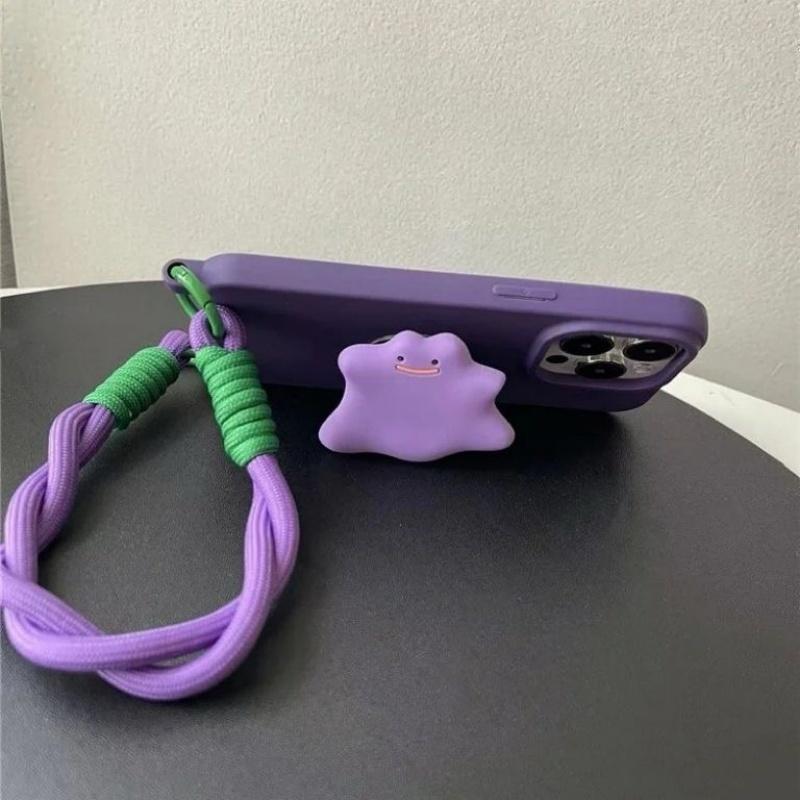 Minimalist Purple Monster Stand Phone Case with Hanging Strap For iPhone 11 12 13 14 15 16 Pro Max 17 Air