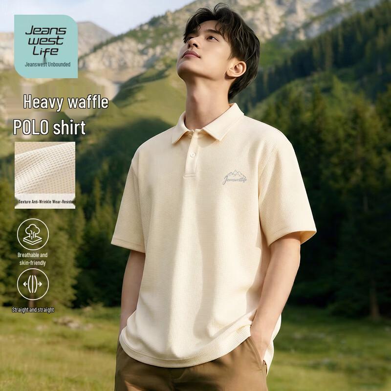JEANSWEST LIFE Men's Waffle Knit Polo Shirt with Graphic