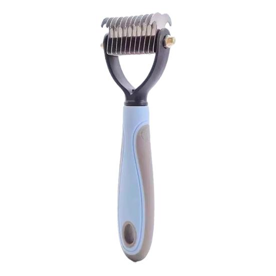

Pet Dematting Comb Dog Deshedding Tool Undercoat Rake with Stainless Steel Blades Non-Slip Handle Grooming Comb for Dogs Cats Small синій