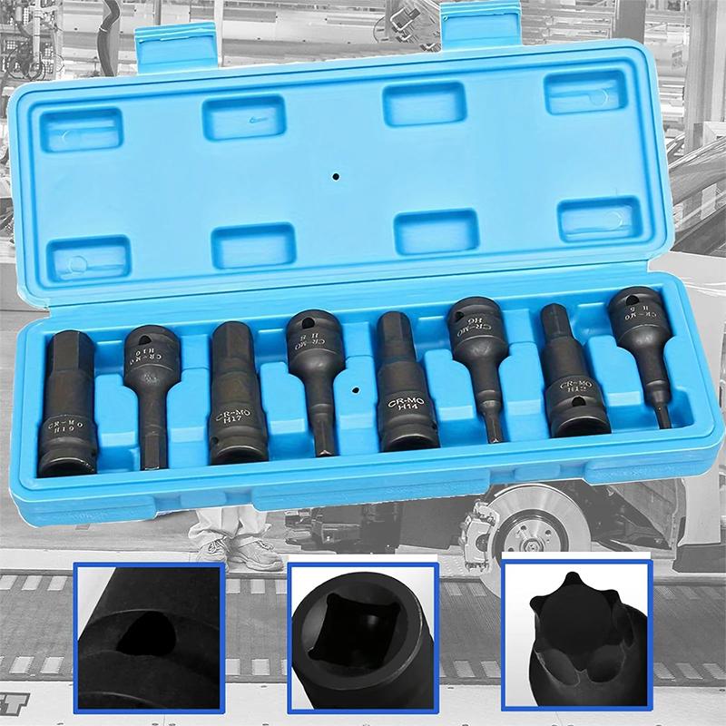 Zestaw 8 sztuk bitów imbusowych Zestaw nasadek imbusowych H5-H19 Cr-Mo Narzędzia ręczne do wkrętarek budowlanych Zestaw nasadek imbusowych 1/2 cala