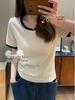 Women's Fashion Slimming Color Block U-Neck T-Shirt
