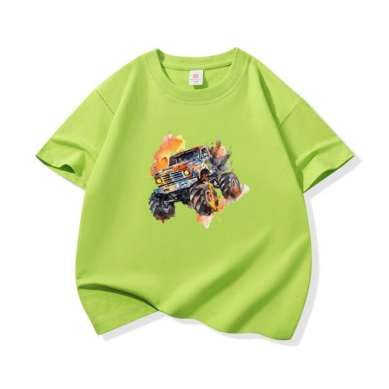 Kids Cotton T Shirt Bright Splash Offroad Vehicle Print Crew Neck Short Sleeve Tee Casual Breathable Boys Girls Summer Tops