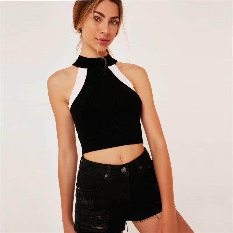 

Летний новый V-образный вырез с оборками тонкий трикотажный топ Europe Station Halter жилет для женщин One size