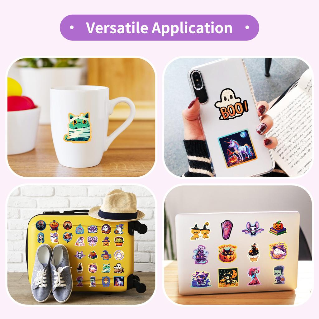 50 Cute and Funny Halloween Cartoon Stickers, Bat Ghost Party Hand Account Material Stickers