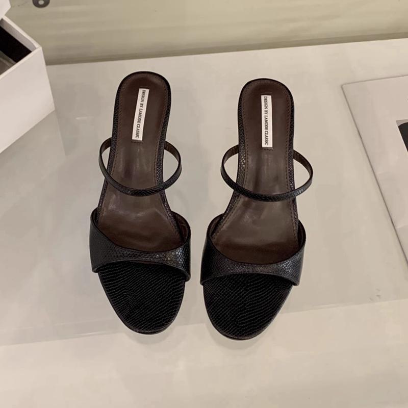 

Fashion SUOJIALUN 2025 Summer New Brand Women Slipper Fashion Shallow Slip On Open Toe Ladies Slides Thin Low Heel Dress Pumps Shoes 39 чёрный