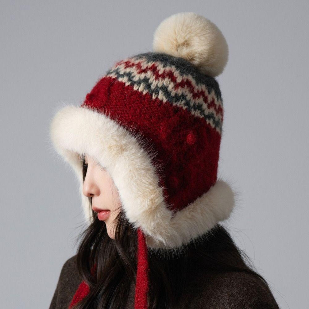 Warm Fair Isle Style Beanies Ethnic Style Lei Feng Hat Fashion Jacquard Knitted Hat  Outdoor