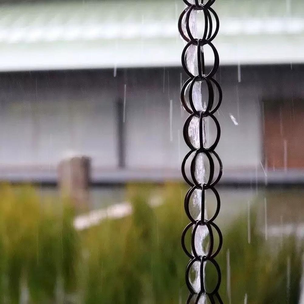 Catene per la pioggia per grondaie 122 cm Anello di ferro Catena per la pioggia nera Per esterno Decorativa Raccoglitore per grondaie Pluviale Appesa Catena per grondaie