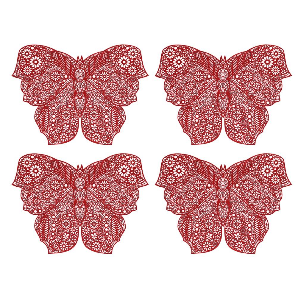 

Beautifully Crafted Butterfly Design Placemat Set Perfect for Table Settings red