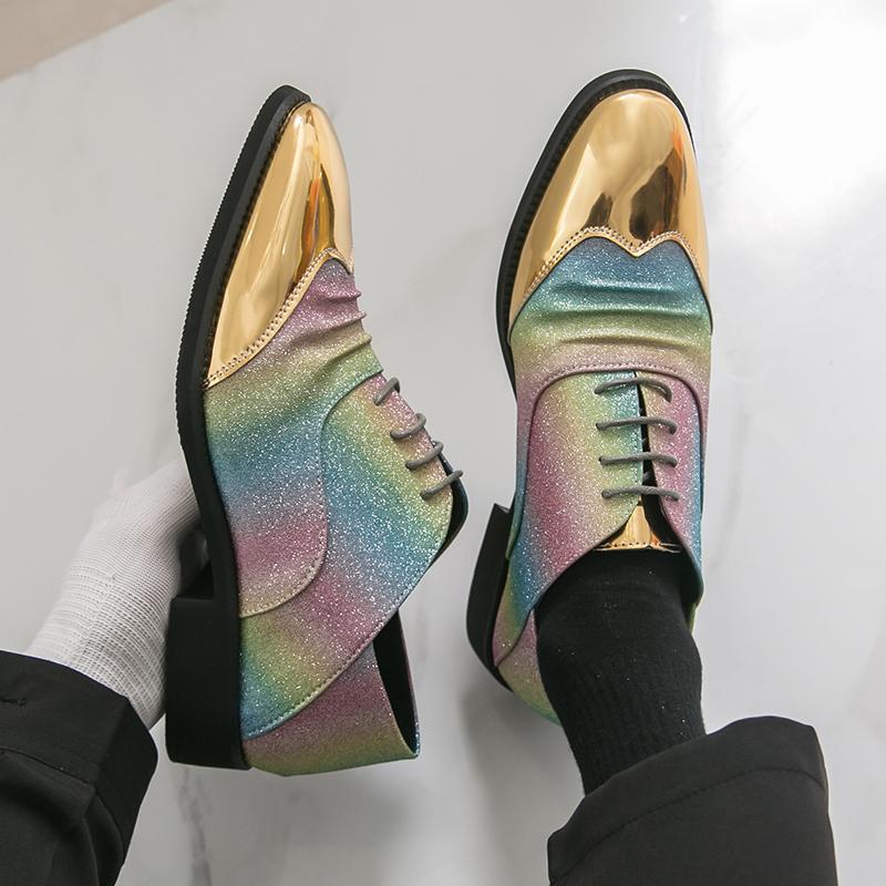 Men Derbys Gold Color Wedding Dress Dance Shoes Leather Shoes Business Formal Shoes Tuxedo Prom Blazers Shoes Large Size