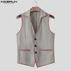 INCERUN Men Casual Lapel Neck Sleeveless Stitching Thin Waistcoat Tops