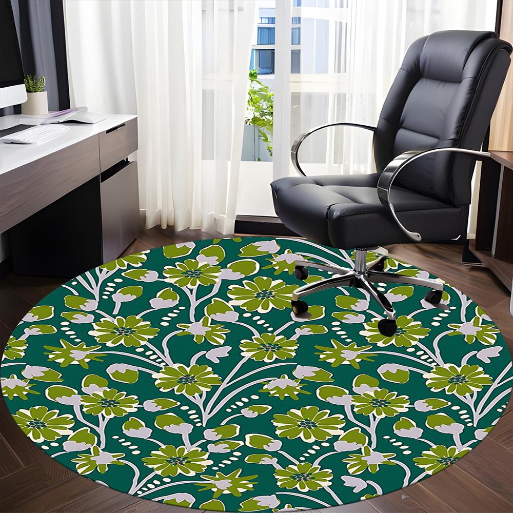 1pc Floral Pattern Office Round Area Rug, Under Office Chairs Bedroom Living Room Home Decor, Room Deco
