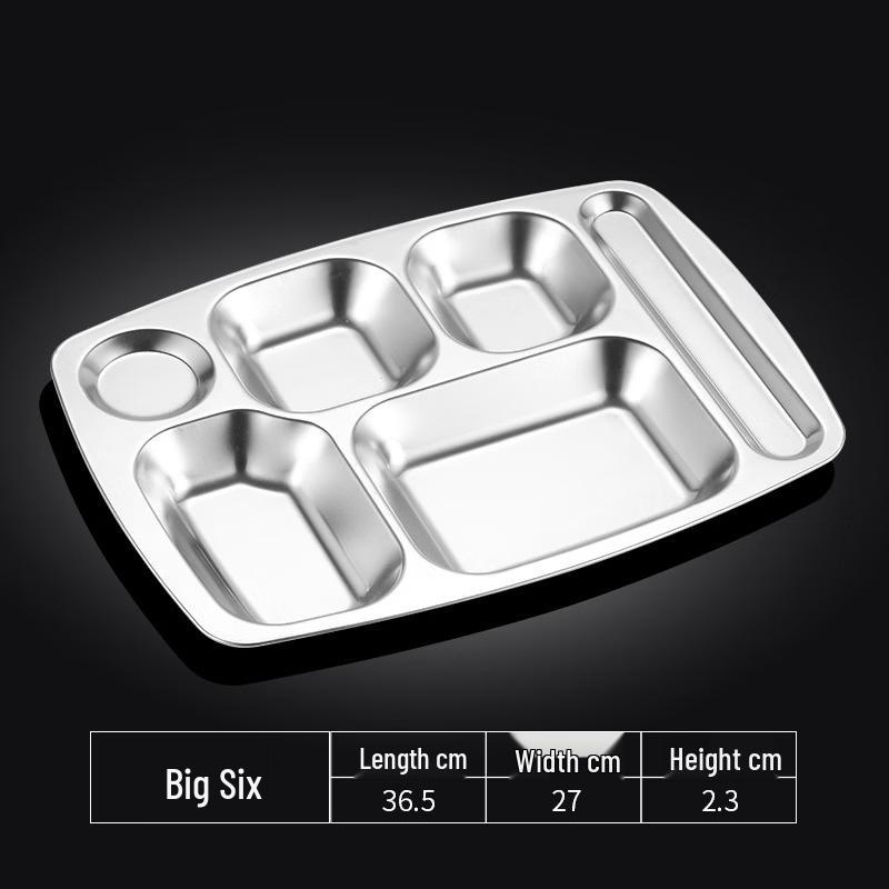 Langxi 304 Stainless Steel 6-Compartment Meal Tray