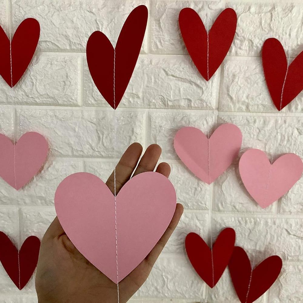 8pcs Heart Streamers Garland Red Pink Valentines Day Decoration Hanging Hearts Valentines Day Banner Hanging Valentines Garland