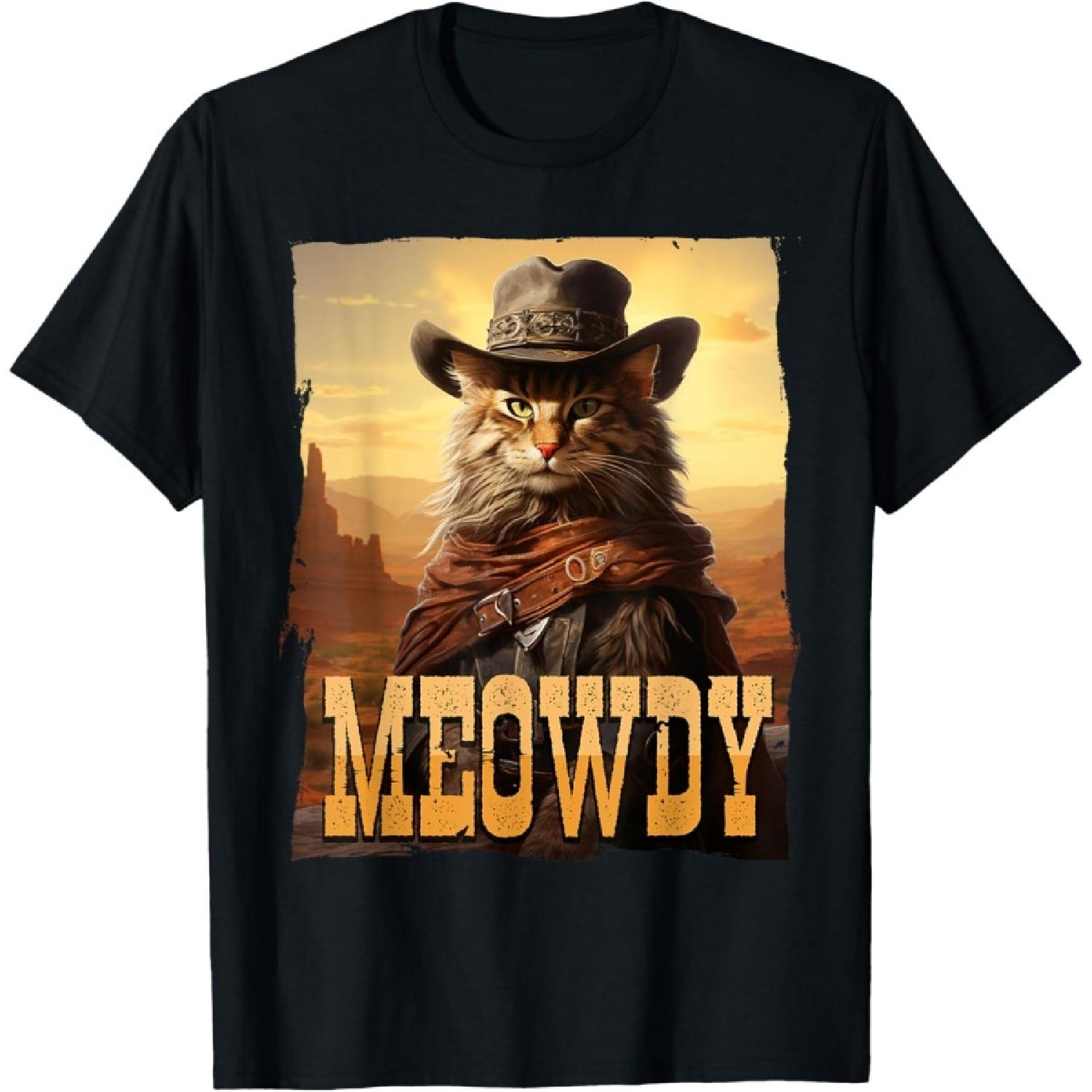 Meowdy Classic Cowboy Western Feline Animal Cute Cat T-Shirt(1) S
