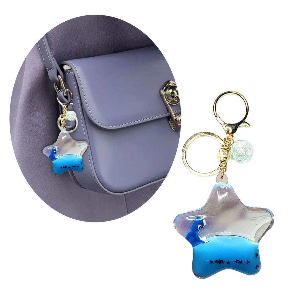Creative Pentagrams Oil Liquid Quicksand Keychain Cartoon Animals Floating Charm for Car Keys Handmade Bag Pendant