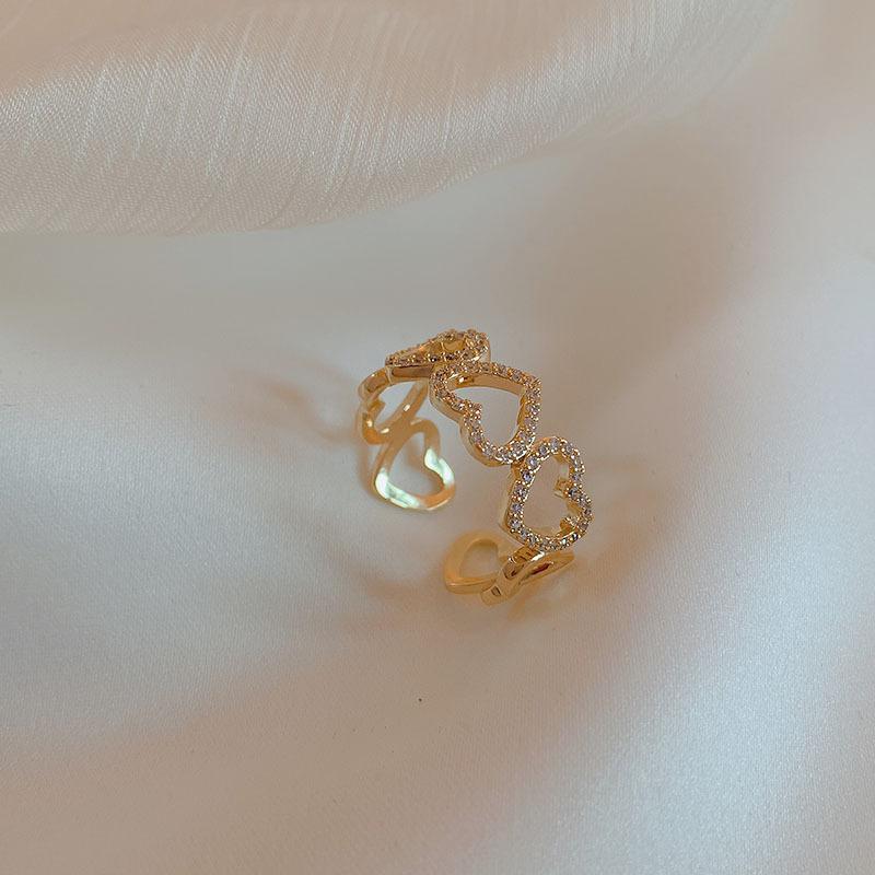 Light luxury fashion high sense pearl zircon copper ring women's design sense retro personality open index finger ring simple