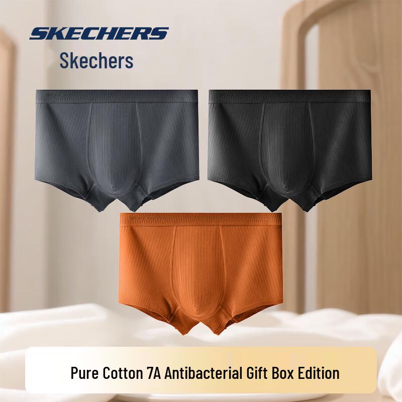 Skechers Men's 7A Antibacterial Pure Cotton Boxer Briefs 3-Pack