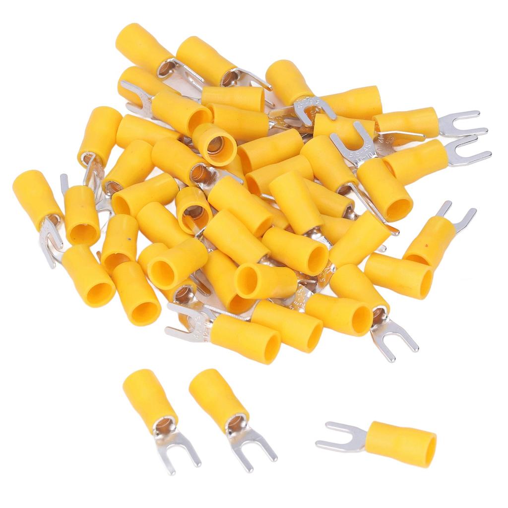 50Pcs Fork Terminals Insulated Spade U Type Wire Connector 12‑10AWG Cable Crimp SV5.5‑4 Yellow