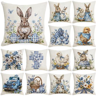Soft Pillowcases with Beautiful Rabbit Patterns, Pillow Covers for Easter, Machine Washable, Zippered Cushion Covers, 18